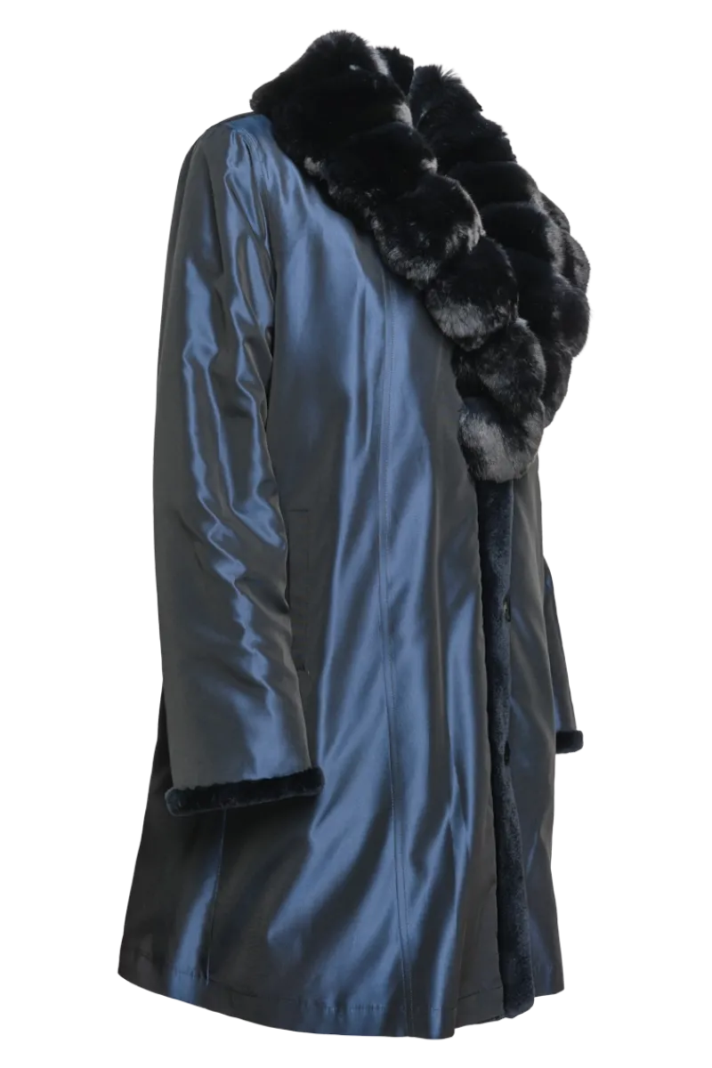 Discount Reversible Fitted Sheared Mid Length Mink Fur Coat - Chinchilla Shawl Collar Women Mink|Fur Coats