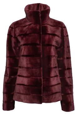 Reversible Horizontal Striped Sheared Mink Fur Jacket Women Fur Jackets