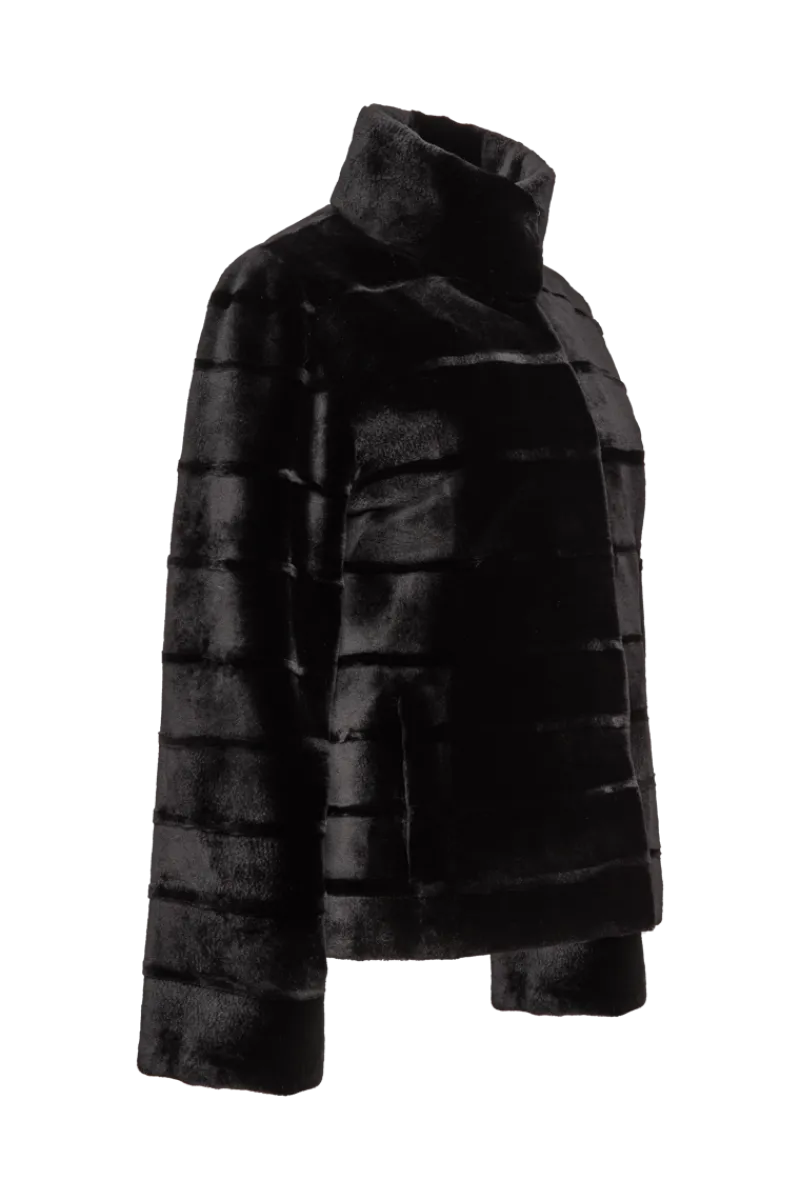 Reversible Horizontal Striped Sheared Mink Fur Jacket Women Fur Jackets