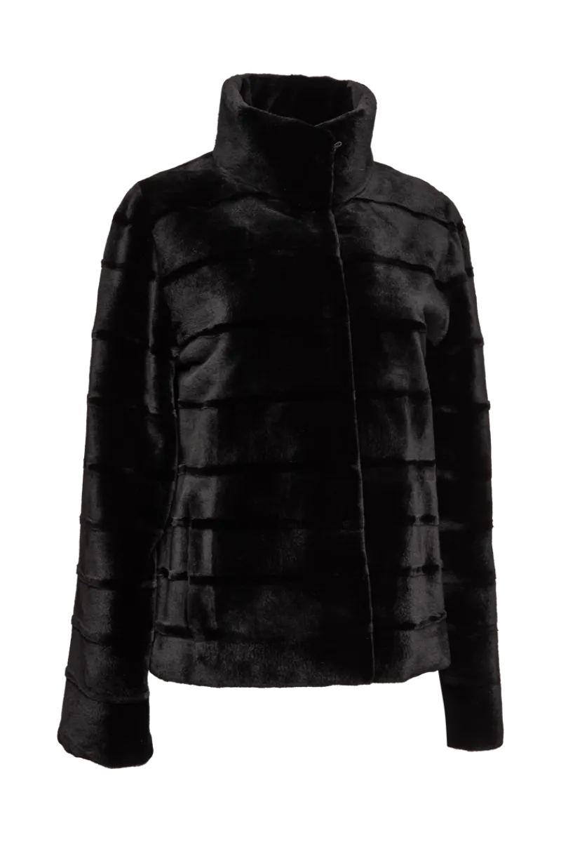 Reversible Horizontal Striped Sheared Mink Fur Jacket Women Fur Jackets