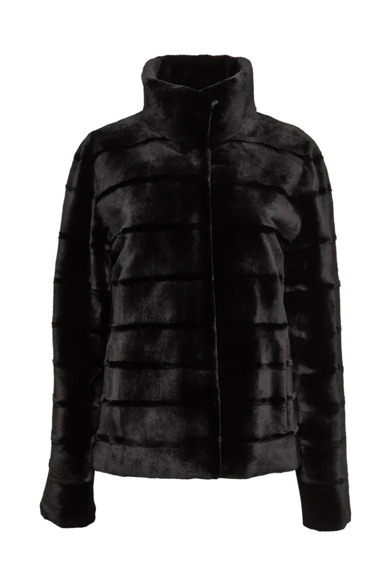 Reversible Horizontal Striped Sheared Mink Fur Jacket Women Fur Jackets