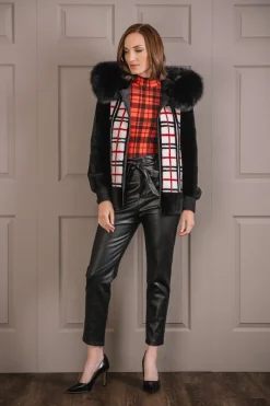 Best Reversible Plaid & Sheared Mink Fur Jacket - Fox Trimmed Hood Women Mink|Fur Jackets