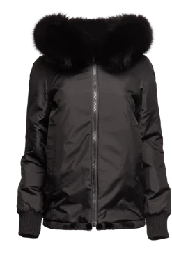 Best Reversible Plaid & Sheared Mink Fur Jacket - Fox Trimmed Hood Women Mink|Fur Jackets