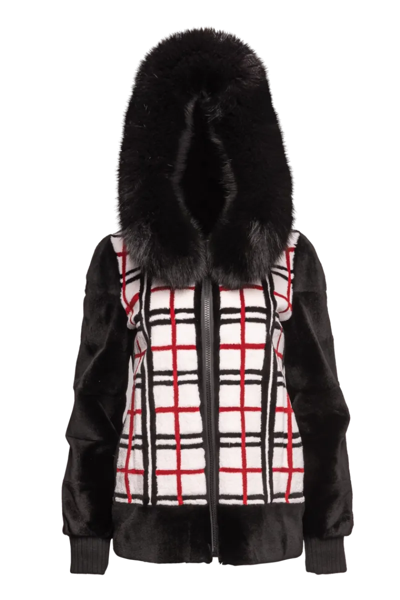 Best Reversible Plaid & Sheared Mink Fur Jacket - Fox Trimmed Hood Women Mink|Fur Jackets