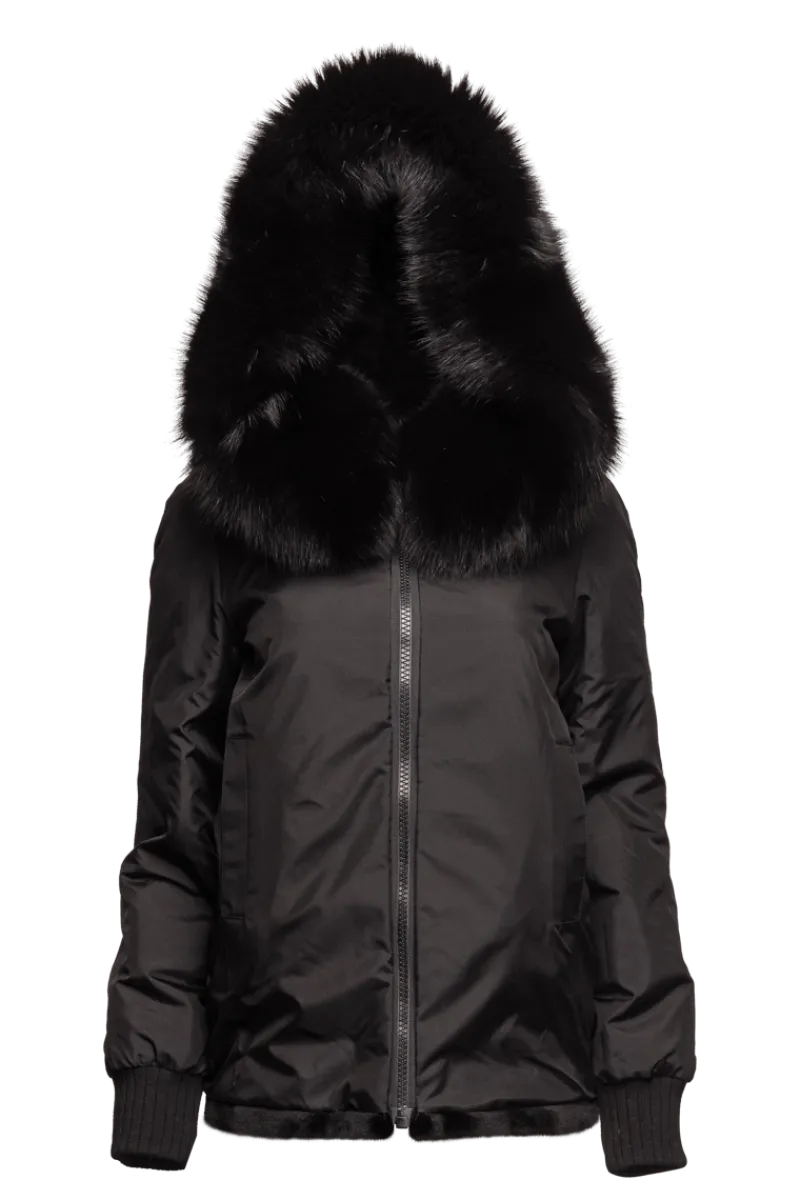 Best Reversible Plaid & Sheared Mink Fur Jacket - Fox Trimmed Hood Women Mink|Fur Jackets