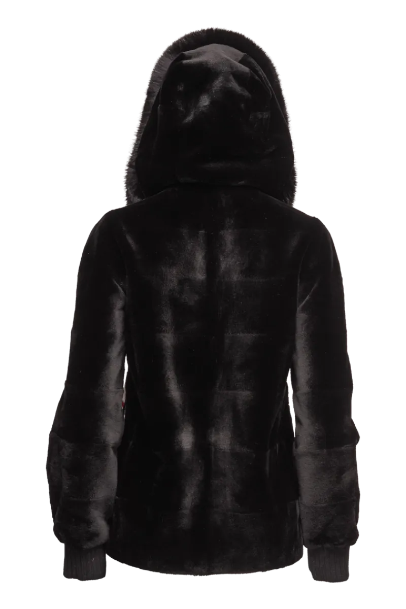 Best Reversible Plaid & Sheared Mink Fur Jacket - Fox Trimmed Hood Women Mink|Fur Jackets