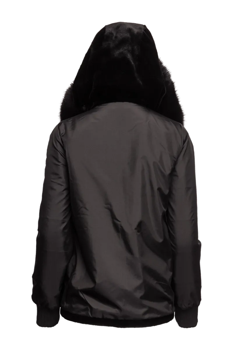 Best Reversible Plaid & Sheared Mink Fur Jacket - Fox Trimmed Hood Women Mink|Fur Jackets