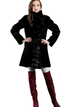 Discount Reversible Sheared Mink and Chinchilla Fitted Mid-Length Fur Coat Women Mink|Fur Coats