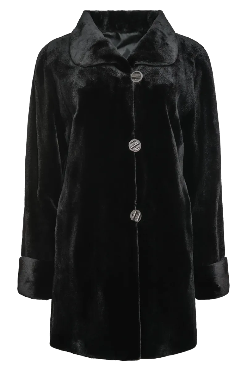Clearance Reversible Sheared Mink Mid-Length Fur Coat - Wing Collar - TB Cuff Women Mink|Fur Coats