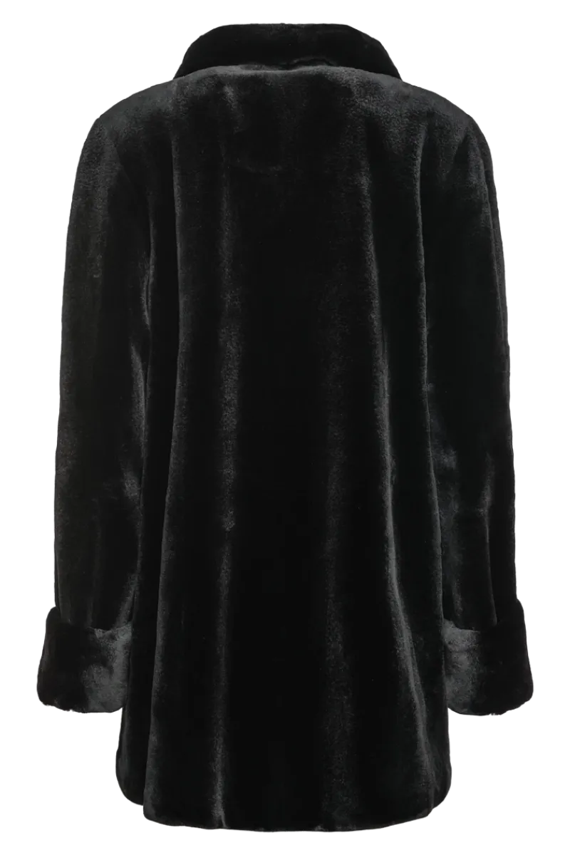 Clearance Reversible Sheared Mink Mid-Length Fur Coat - Wing Collar - TB Cuff Women Mink|Fur Coats
