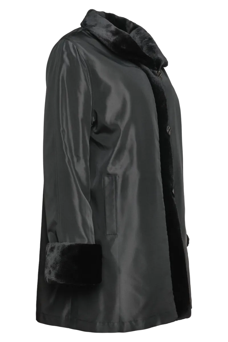 Clearance Reversible Sheared Mink Mid-Length Fur Coat - Wing Collar - TB Cuff Women Mink|Fur Coats