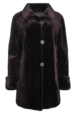 Clearance Reversible Sheared Mink Mid-Length Fur Coat - Wing Collar - TB Cuff Women Mink|Fur Coats