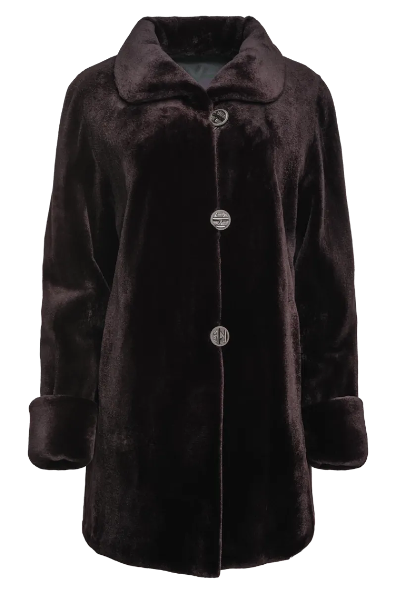 Clearance Reversible Sheared Mink Mid-Length Fur Coat - Wing Collar - TB Cuff Women Mink|Fur Coats