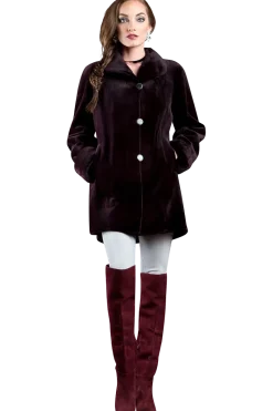 Clearance Reversible Sheared Mink Mid-Length Fur Coat - Wing Collar - TB Cuff Women Mink|Fur Coats