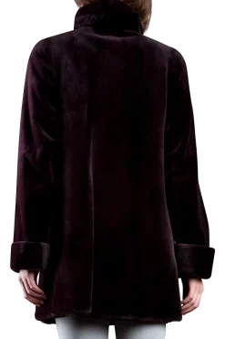 Clearance Reversible Sheared Mink Mid-Length Fur Coat - Wing Collar - TB Cuff Women Mink|Fur Coats