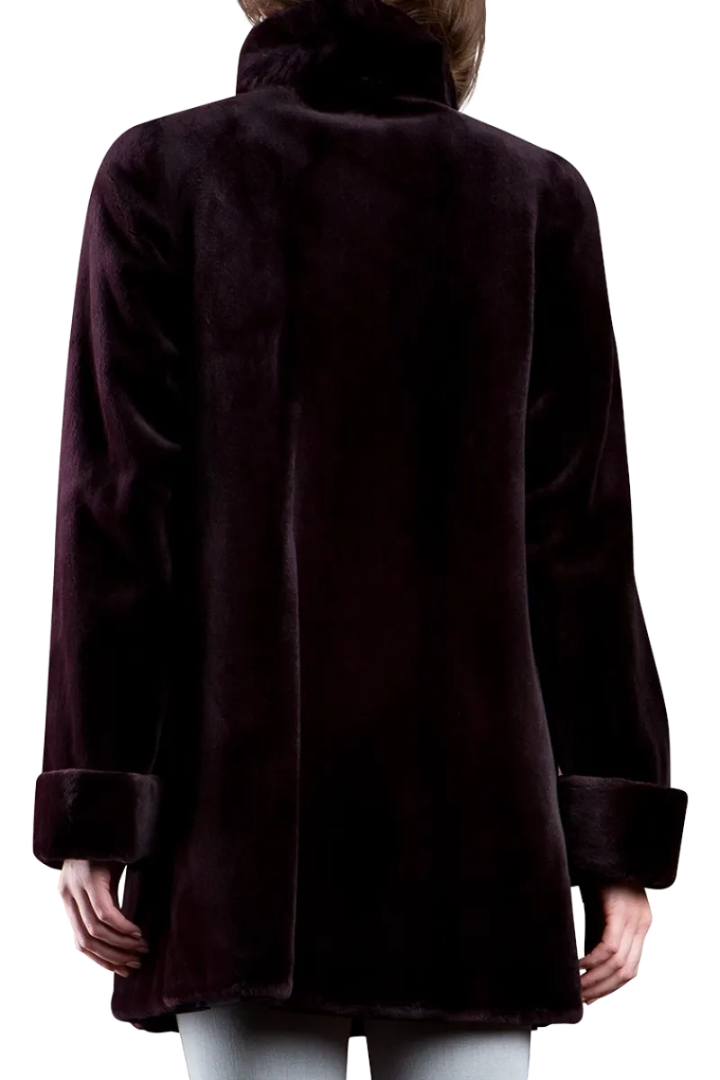 Clearance Reversible Sheared Mink Mid-Length Fur Coat - Wing Collar - TB Cuff Women Mink|Fur Coats