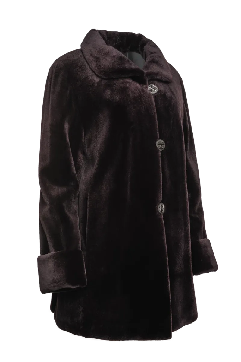 Clearance Reversible Sheared Mink Mid-Length Fur Coat - Wing Collar - TB Cuff Women Mink|Fur Coats