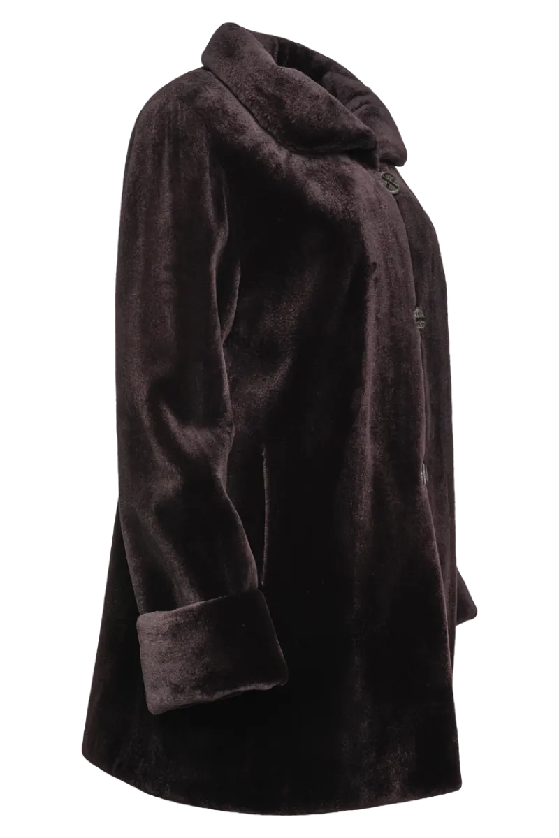 Clearance Reversible Sheared Mink Mid-Length Fur Coat - Wing Collar - TB Cuff Women Mink|Fur Coats