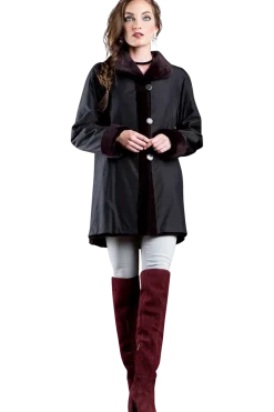 Clearance Reversible Sheared Mink Mid-Length Fur Coat - Wing Collar - TB Cuff Women Mink|Fur Coats