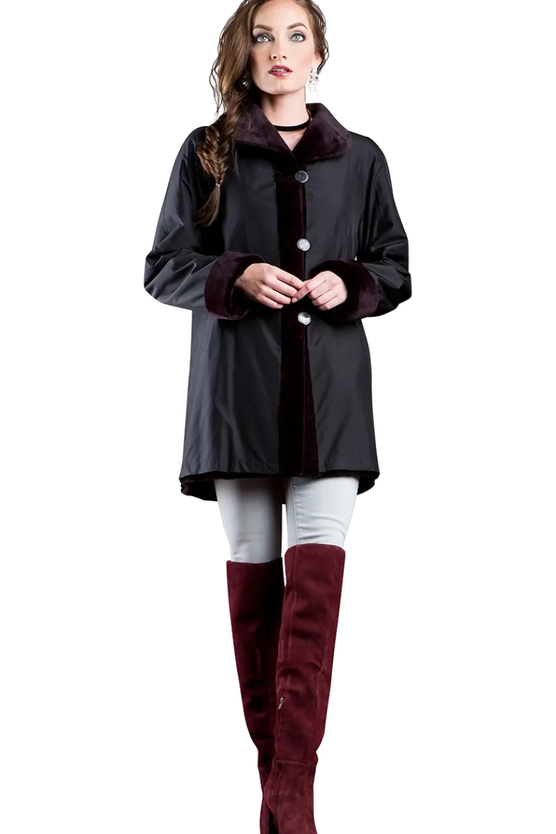 Clearance Reversible Sheared Mink Mid-Length Fur Coat - Wing Collar - TB Cuff Women Mink|Fur Coats