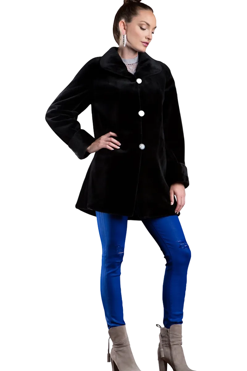 Clearance Reversible Sheared Mink Mid-Length Fur Coat - Wing Collar - TB Cuff Women Mink|Fur Coats