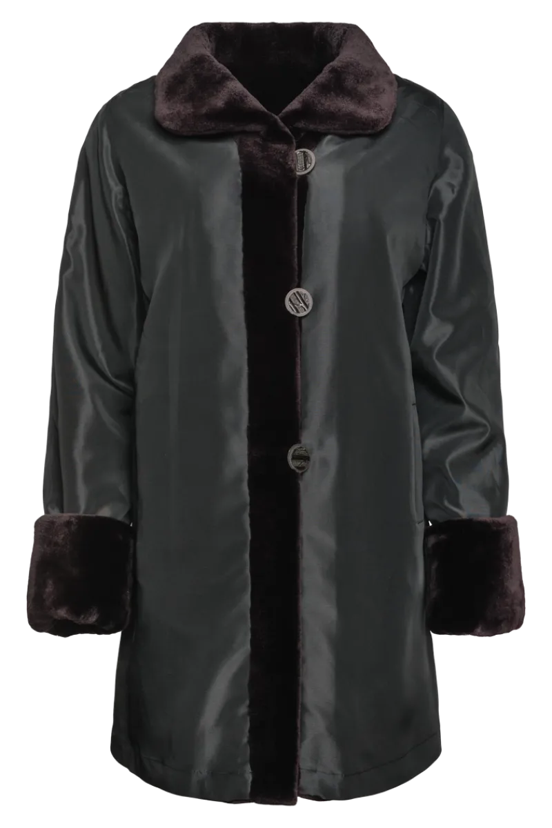 Clearance Reversible Sheared Mink Mid-Length Fur Coat - Wing Collar - TB Cuff Women Mink|Fur Coats