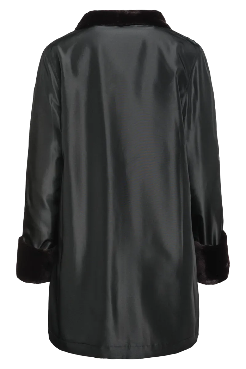 Clearance Reversible Sheared Mink Mid-Length Fur Coat - Wing Collar - TB Cuff Women Mink|Fur Coats