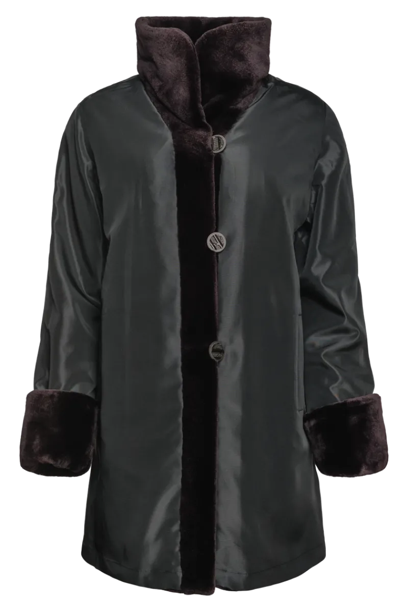 Clearance Reversible Sheared Mink Mid-Length Fur Coat - Wing Collar - TB Cuff Women Mink|Fur Coats