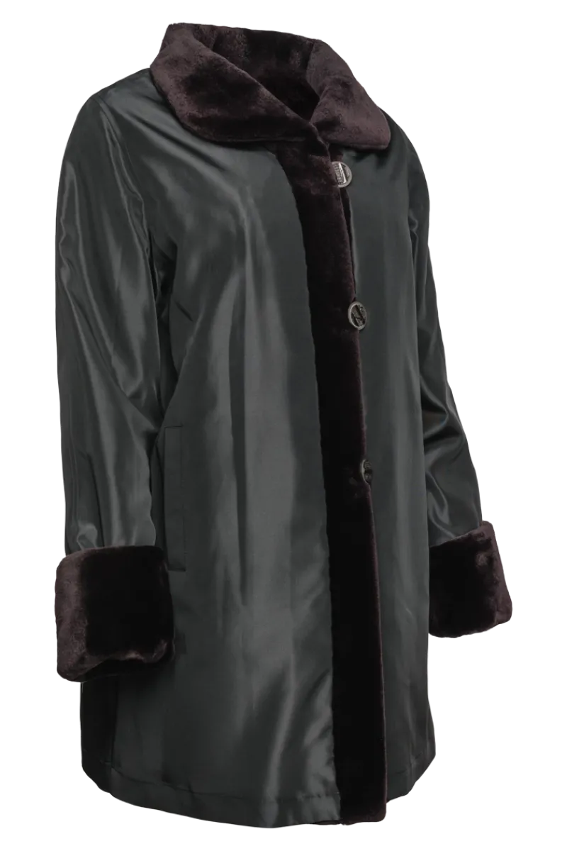Clearance Reversible Sheared Mink Mid-Length Fur Coat - Wing Collar - TB Cuff Women Mink|Fur Coats