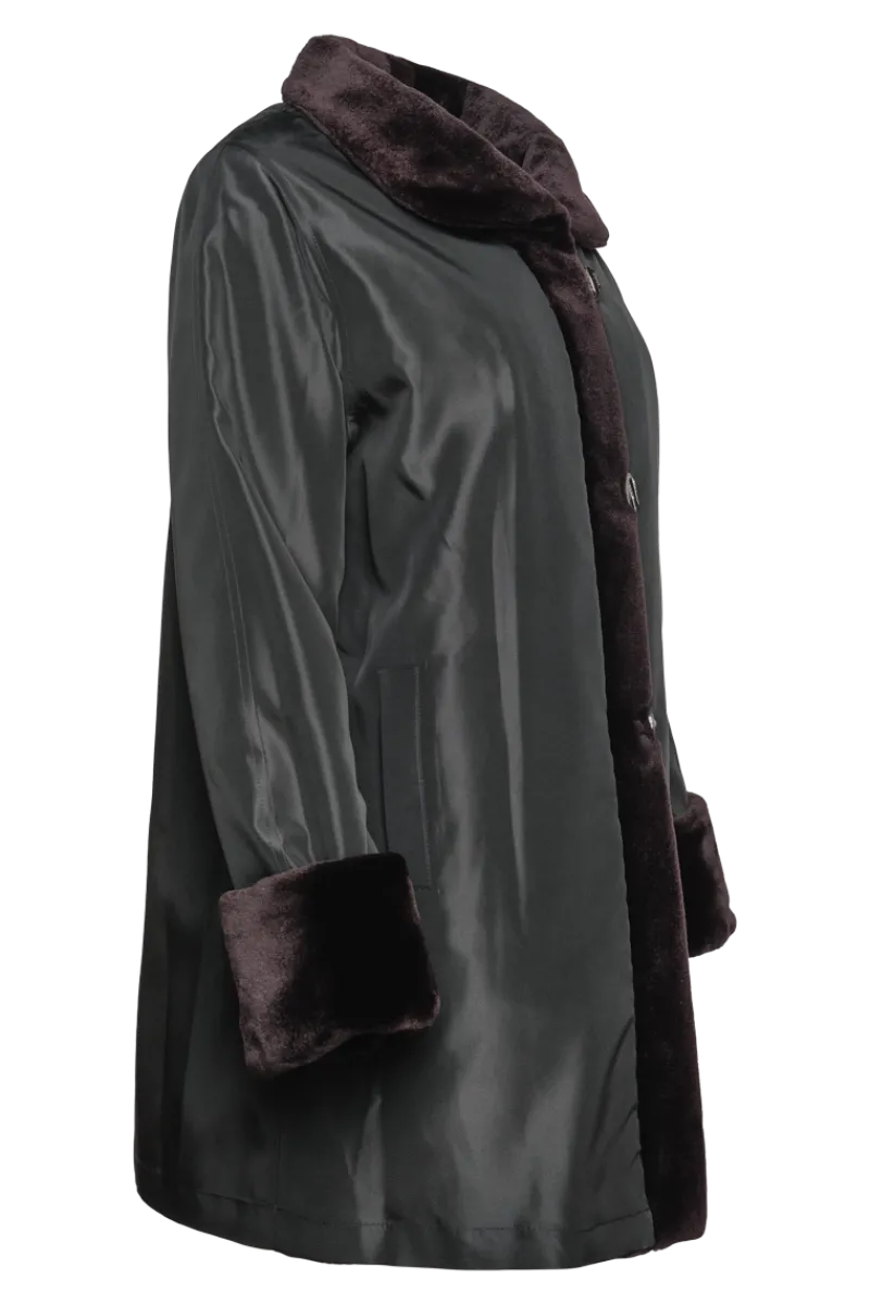 Clearance Reversible Sheared Mink Mid-Length Fur Coat - Wing Collar - TB Cuff Women Mink|Fur Coats