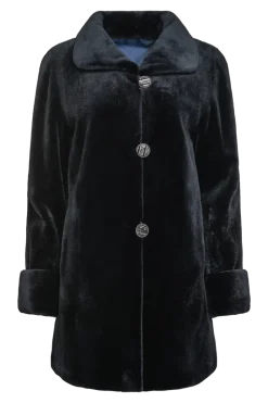 Clearance Reversible Sheared Mink Mid-Length Fur Coat - Wing Collar - TB Cuff Women Mink|Fur Coats