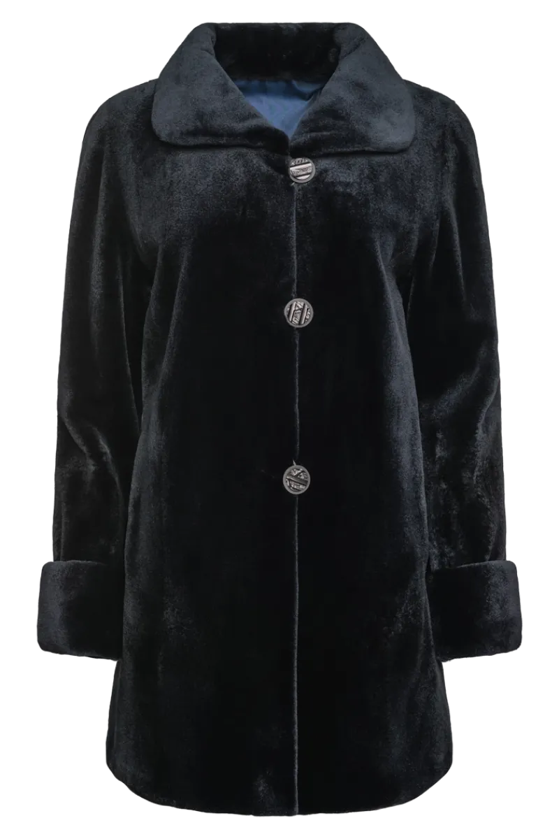 Clearance Reversible Sheared Mink Mid-Length Fur Coat - Wing Collar - TB Cuff Women Mink|Fur Coats