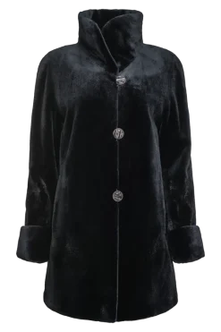 Clearance Reversible Sheared Mink Mid-Length Fur Coat - Wing Collar - TB Cuff Women Mink|Fur Coats