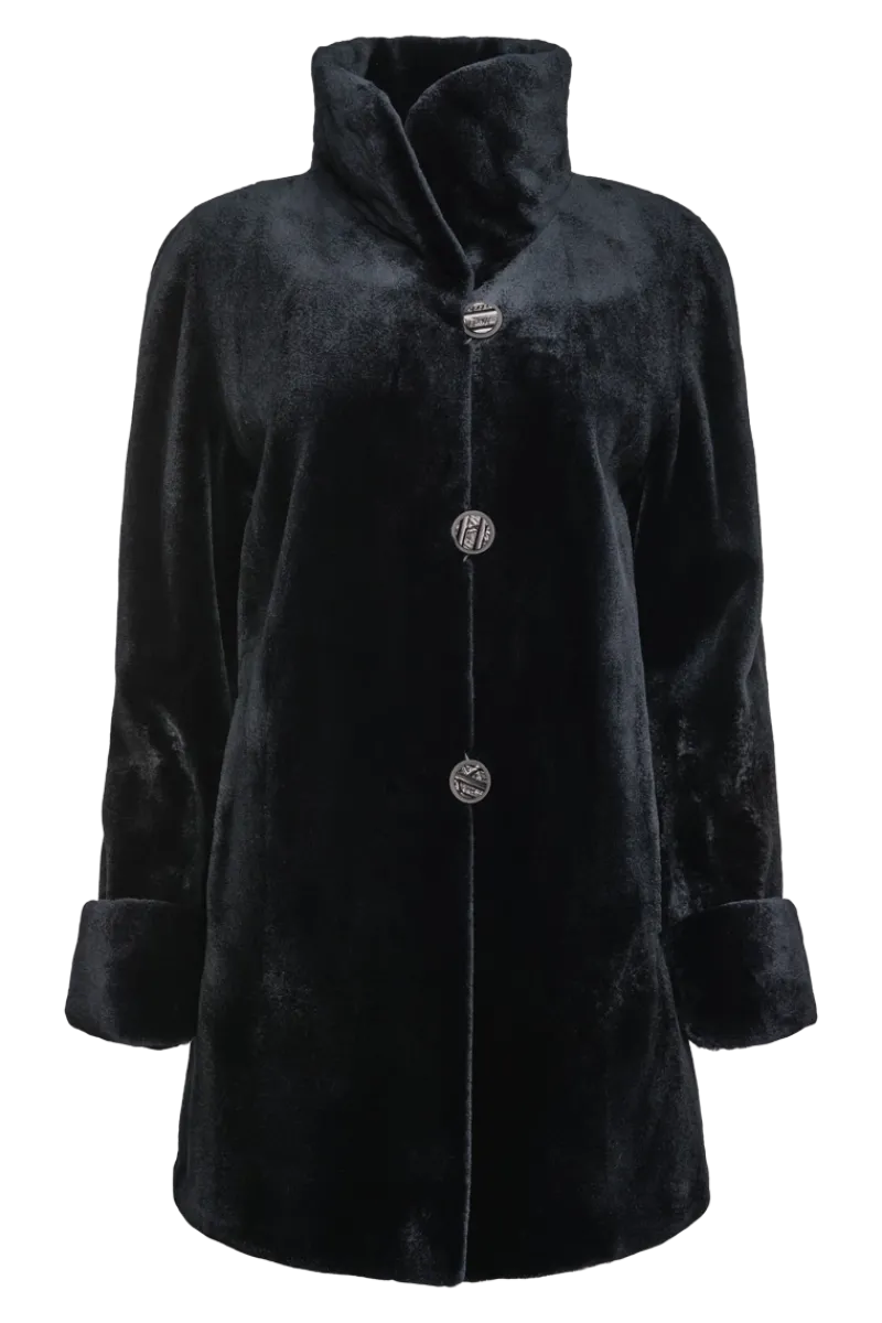 Clearance Reversible Sheared Mink Mid-Length Fur Coat - Wing Collar - TB Cuff Women Mink|Fur Coats