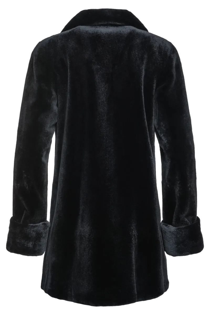 Clearance Reversible Sheared Mink Mid-Length Fur Coat - Wing Collar - TB Cuff Women Mink|Fur Coats