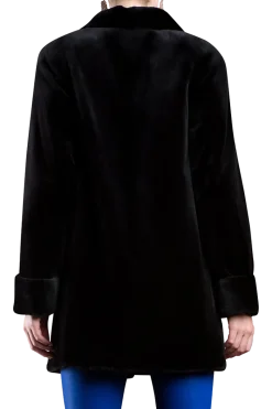 Clearance Reversible Sheared Mink Mid-Length Fur Coat - Wing Collar - TB Cuff Women Mink|Fur Coats