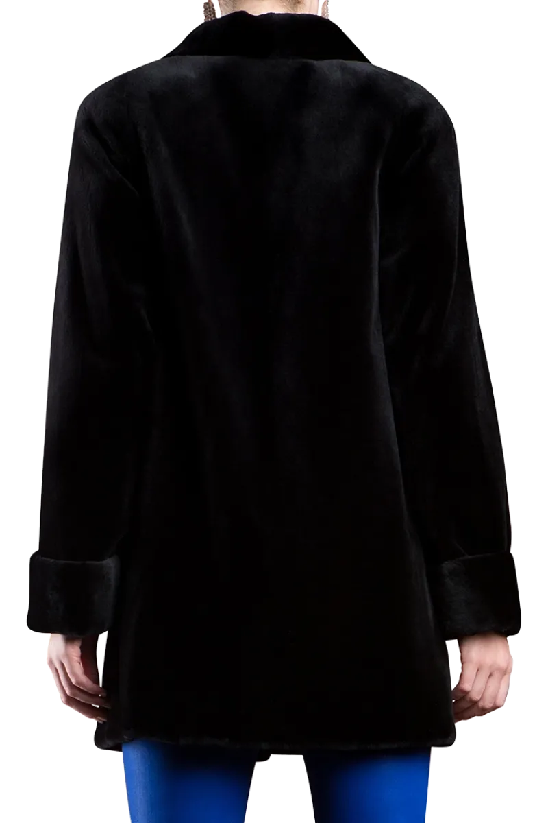 Clearance Reversible Sheared Mink Mid-Length Fur Coat - Wing Collar - TB Cuff Women Mink|Fur Coats
