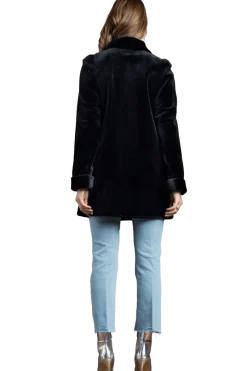 Clearance Reversible Sheared Mink Mid-Length Fur Coat - Wing Collar - TB Cuff Women Mink|Fur Coats