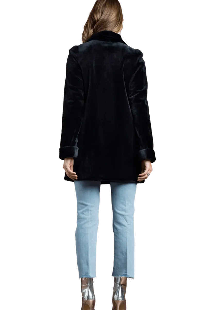 Clearance Reversible Sheared Mink Mid-Length Fur Coat - Wing Collar - TB Cuff Women Mink|Fur Coats