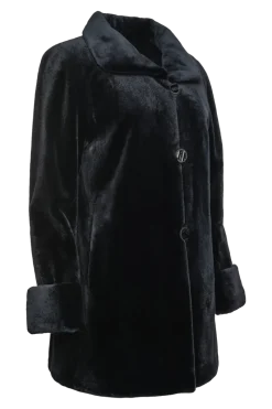 Clearance Reversible Sheared Mink Mid-Length Fur Coat - Wing Collar - TB Cuff Women Mink|Fur Coats