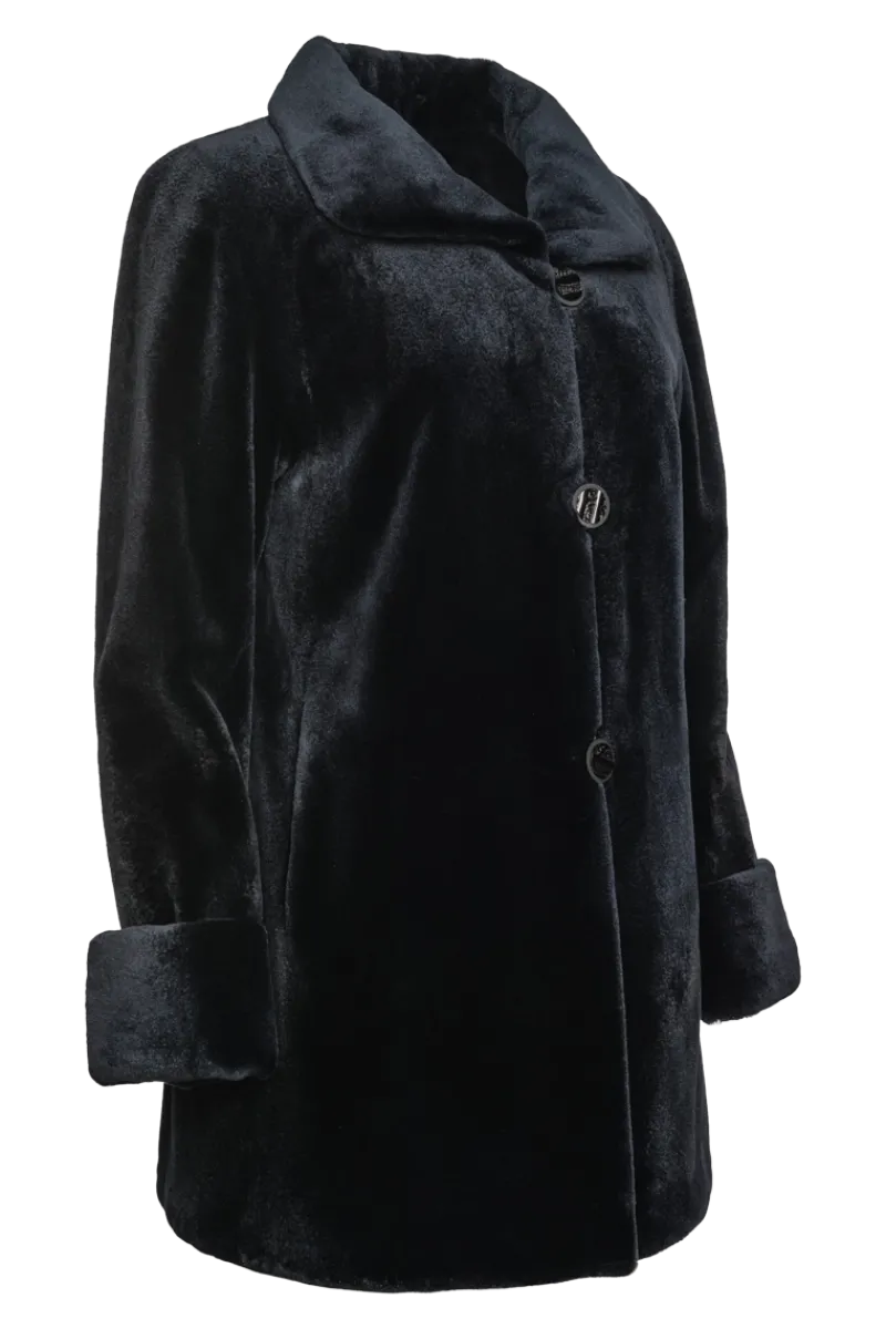 Clearance Reversible Sheared Mink Mid-Length Fur Coat - Wing Collar - TB Cuff Women Mink|Fur Coats