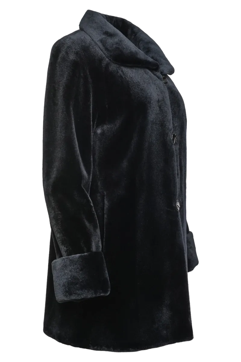 Clearance Reversible Sheared Mink Mid-Length Fur Coat - Wing Collar - TB Cuff Women Mink|Fur Coats