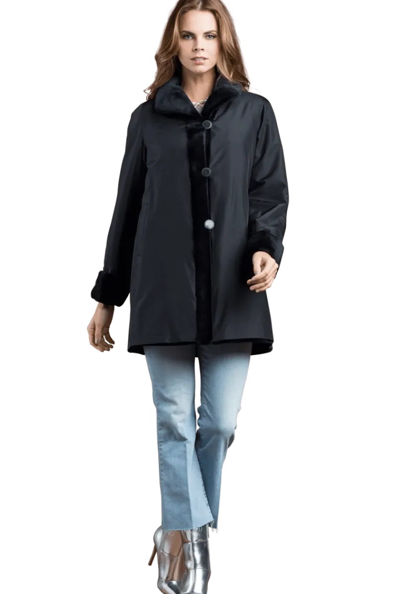 Clearance Reversible Sheared Mink Mid-Length Fur Coat - Wing Collar - TB Cuff Women Mink|Fur Coats