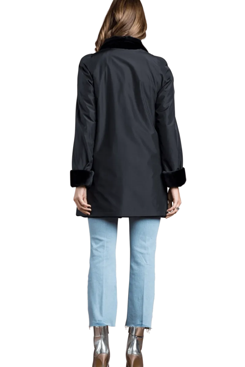 Clearance Reversible Sheared Mink Mid-Length Fur Coat - Wing Collar - TB Cuff Women Mink|Fur Coats
