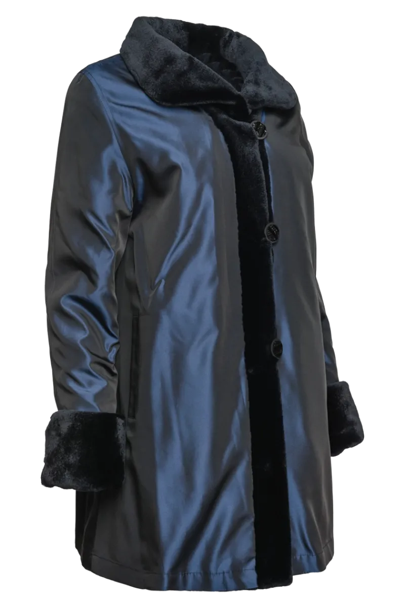 Clearance Reversible Sheared Mink Mid-Length Fur Coat - Wing Collar - TB Cuff Women Mink|Fur Coats