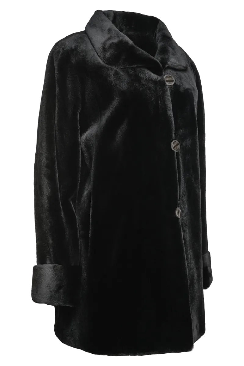 Clearance Reversible Sheared Mink Mid-Length Fur Coat - Wing Collar - TB Cuff Women Mink|Fur Coats