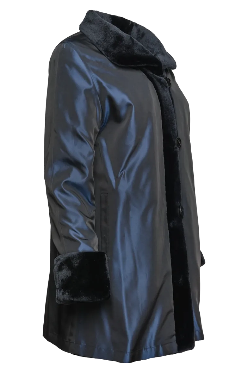 Clearance Reversible Sheared Mink Mid-Length Fur Coat - Wing Collar - TB Cuff Women Mink|Fur Coats