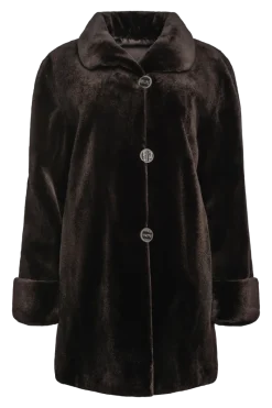 Clearance Reversible Sheared Mink Mid-Length Fur Coat - Wing Collar - TB Cuff Women Mink|Fur Coats