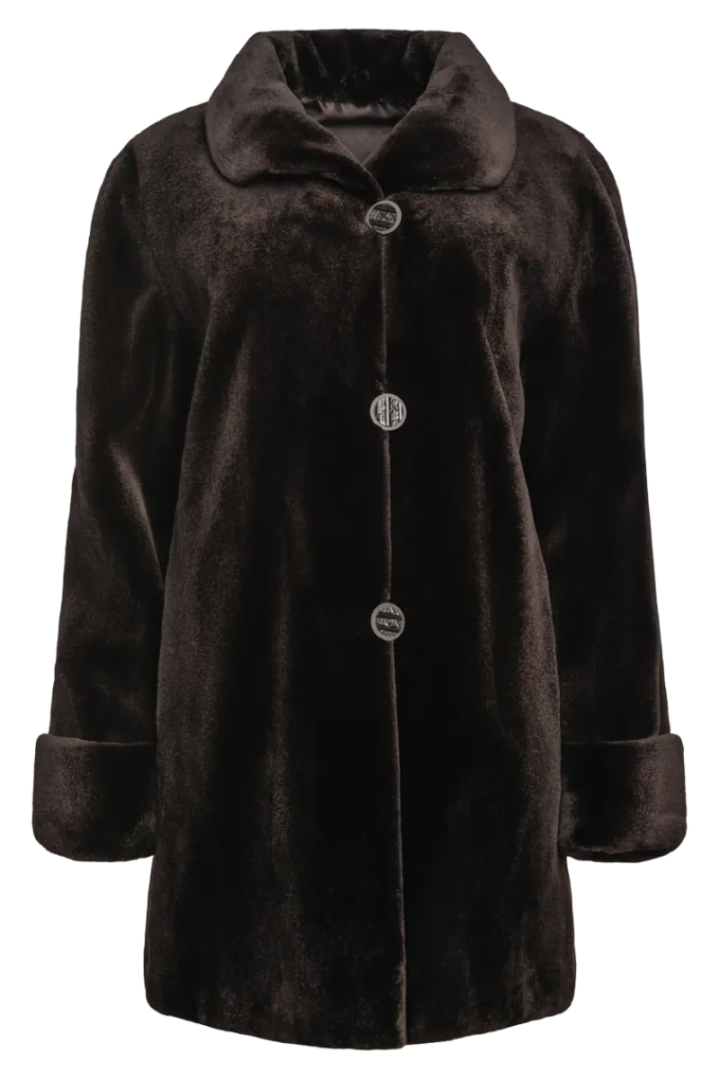 Clearance Reversible Sheared Mink Mid-Length Fur Coat - Wing Collar - TB Cuff Women Mink|Fur Coats
