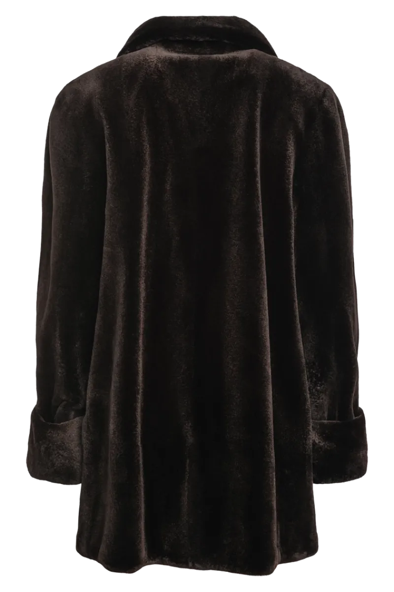 Clearance Reversible Sheared Mink Mid-Length Fur Coat - Wing Collar - TB Cuff Women Mink|Fur Coats